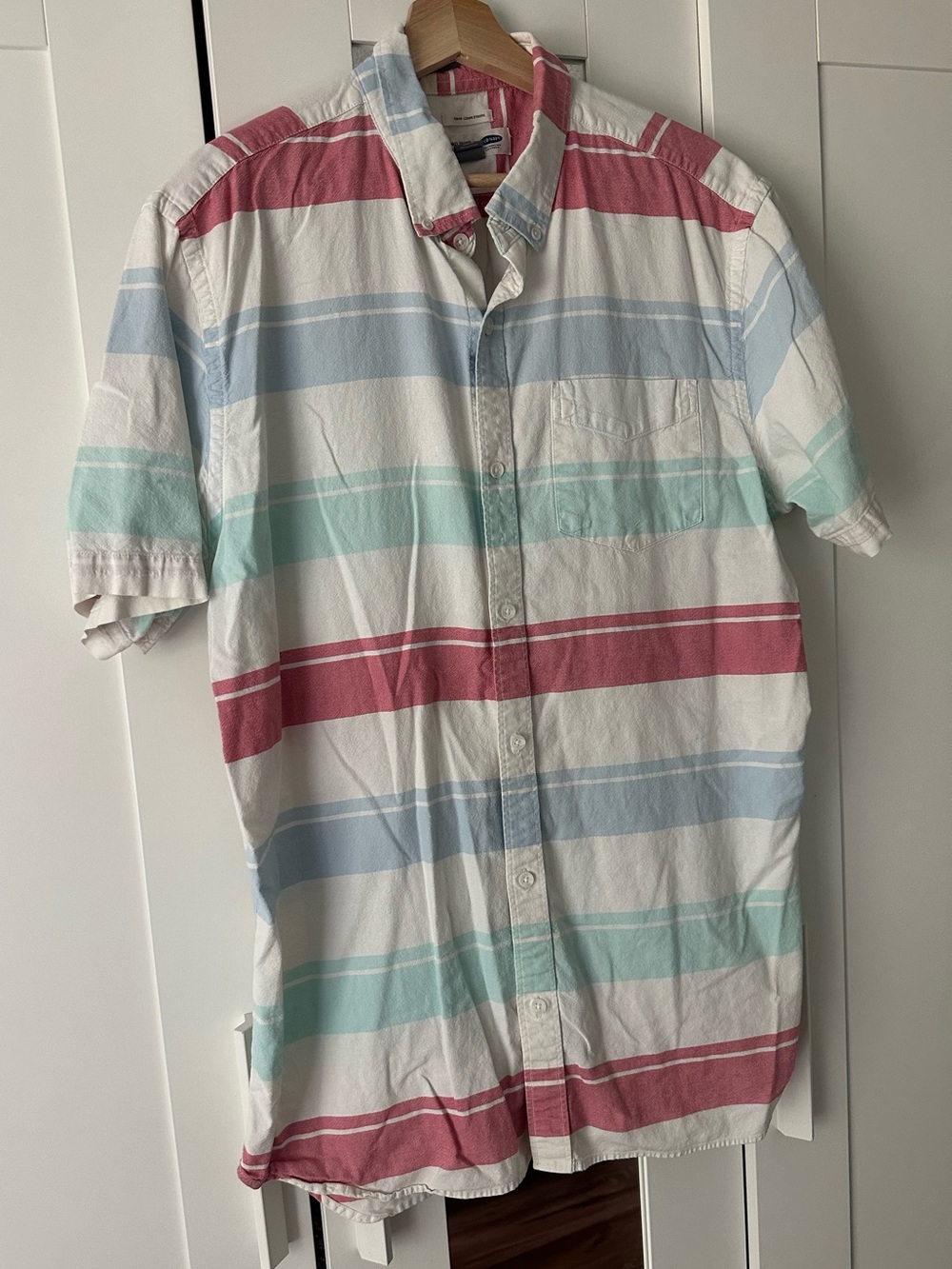 Casual Short-Sleeve Button-Up Shirt - Multicolor Stripe